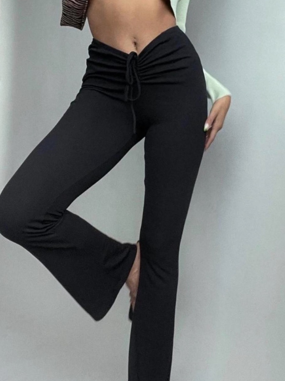 Princess Polly Ruched Drawstring High-Waist Black Flare Pants